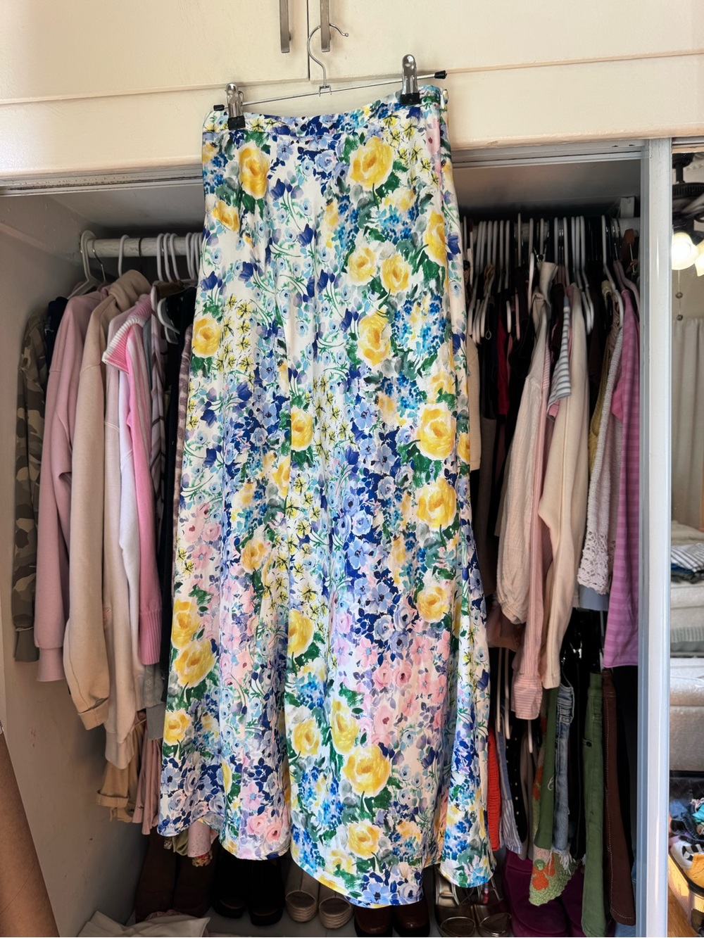Zara Floral Maxi Skirt in Yellow, Blue & Pink